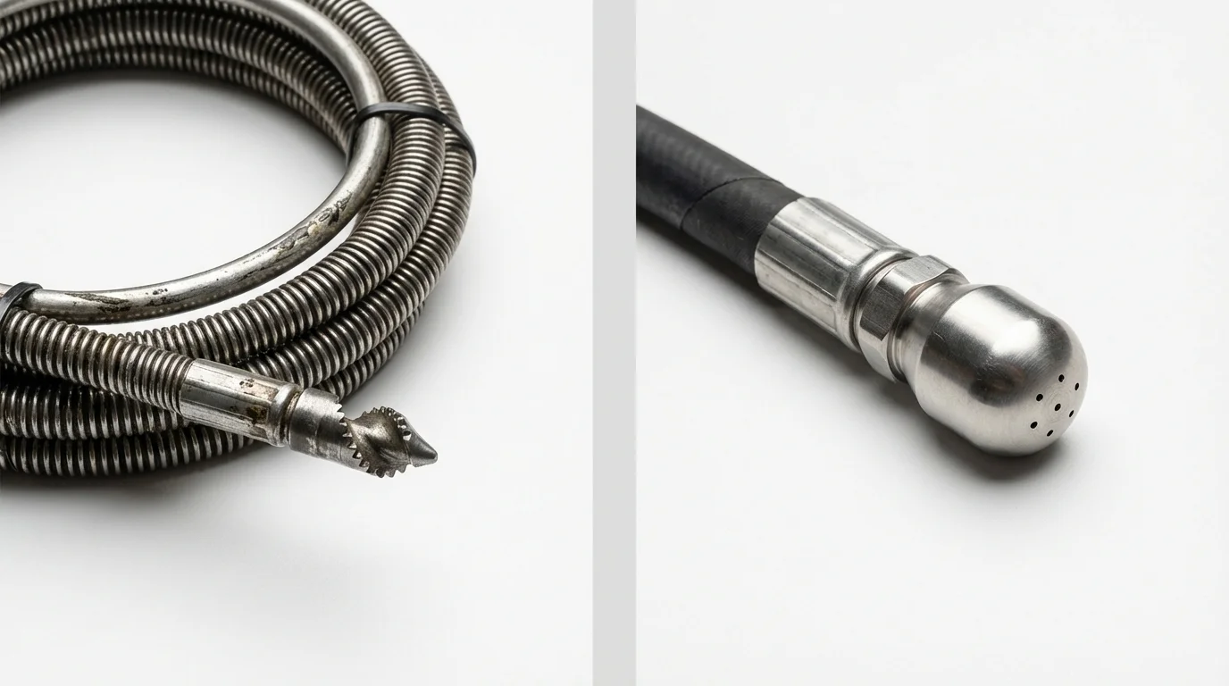 Drain snake cable and hydro jetting nozzle used for drain cleaning in Chapel Hill, TN