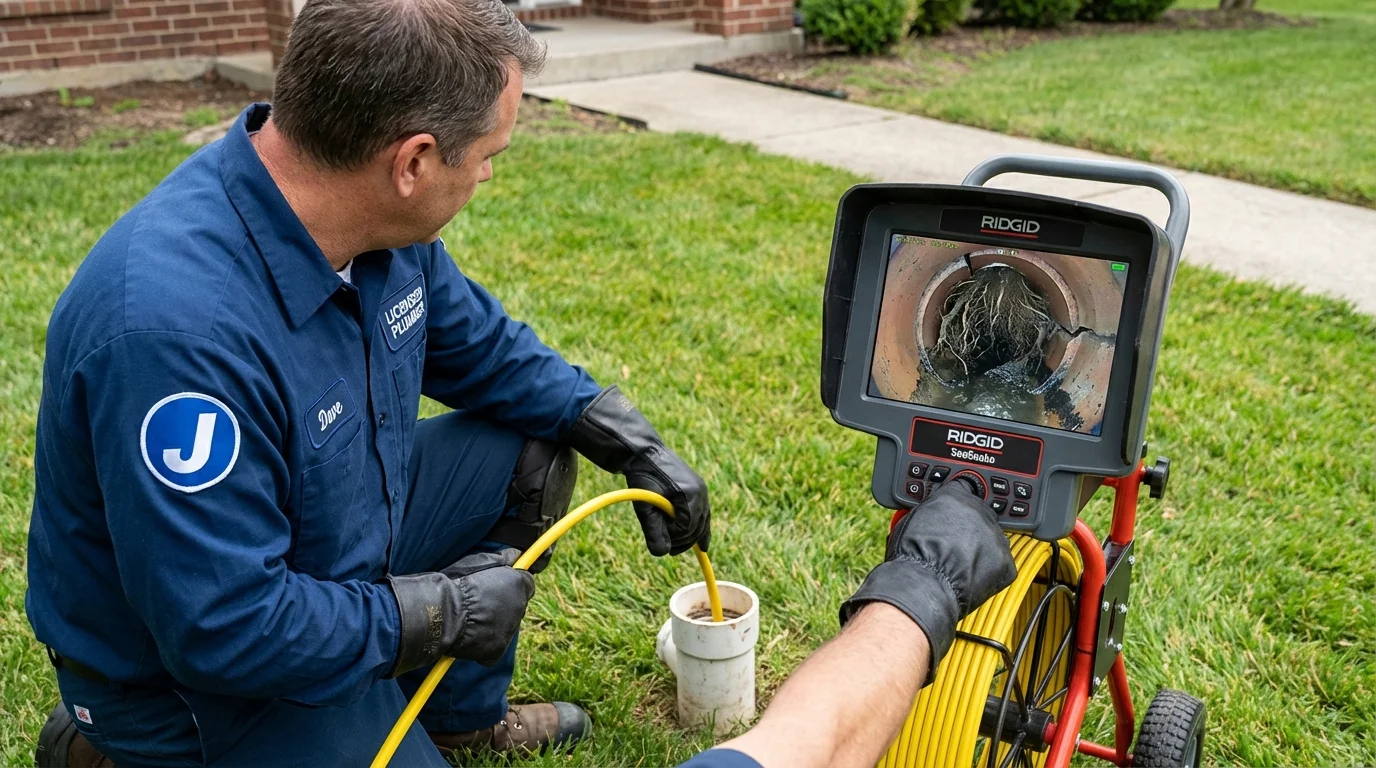 Sewer camera inspection being performed by Johns Plumbing LLC in Chapel Hill