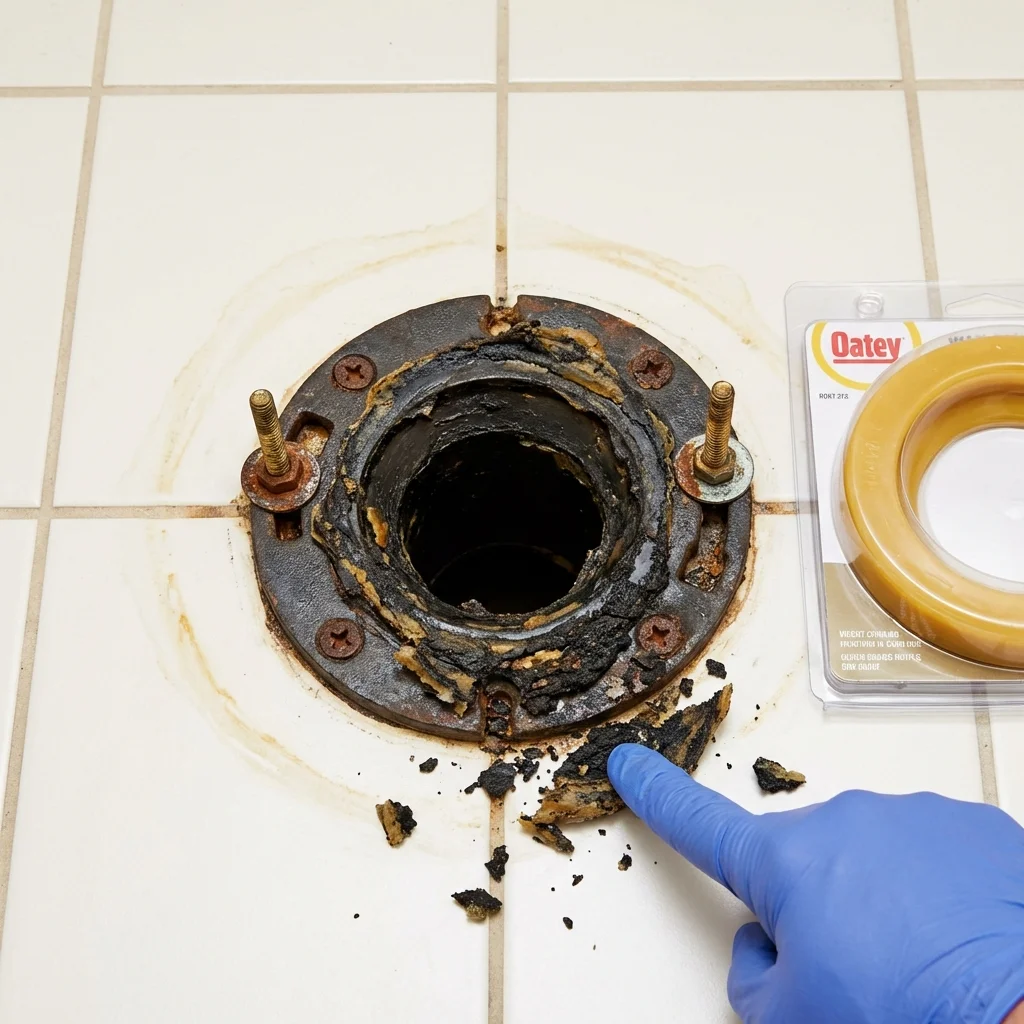 Failed wax ring showing water seepage at the base of a toilet in a Chapel Hill, TN home
