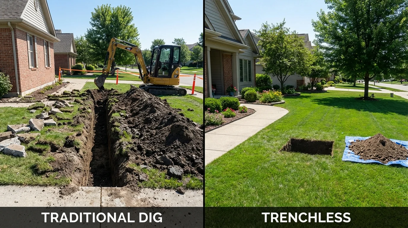 Trenchless sewer repair with minimal yard damage versus traditional excavation in Chapel Hill, TN